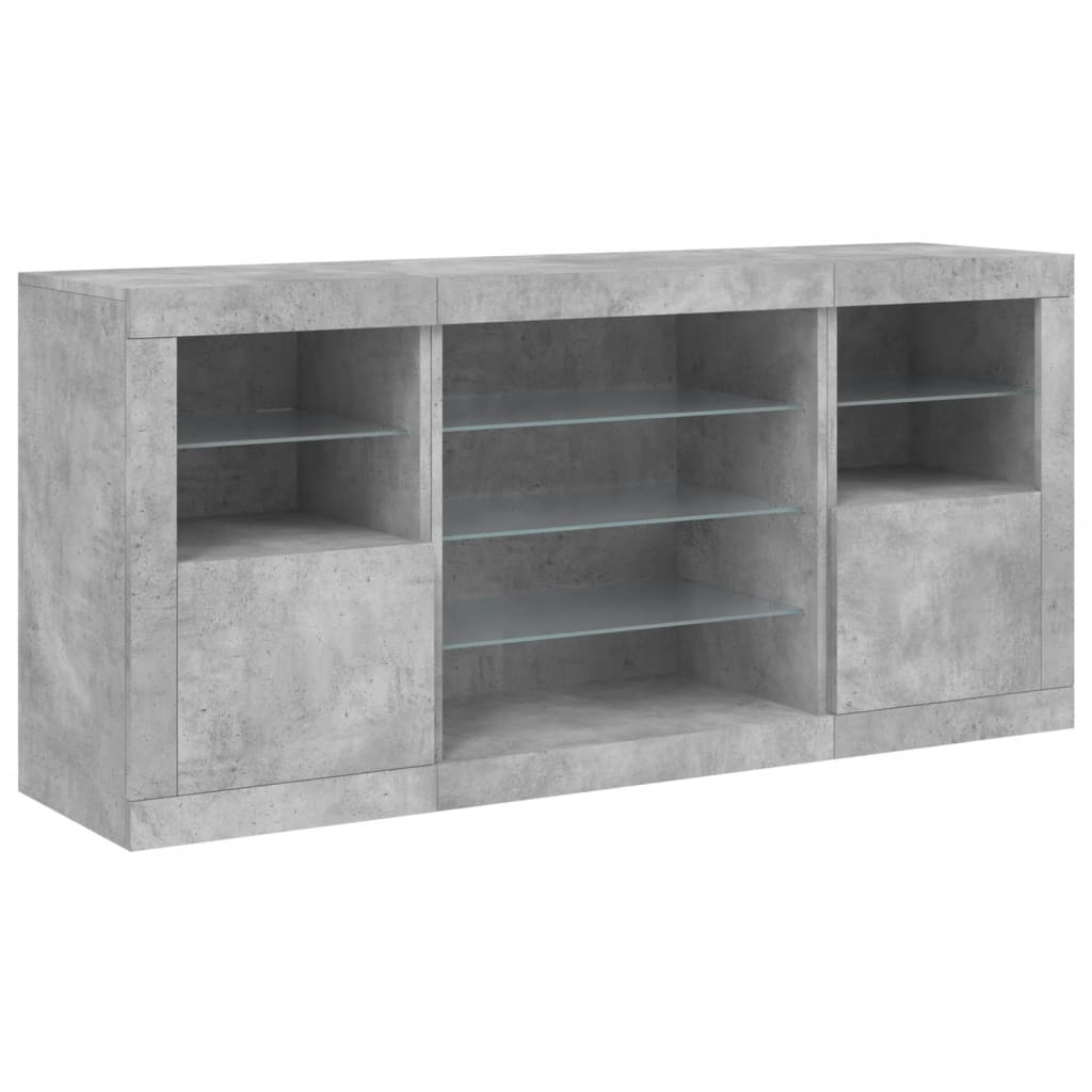 Buffet avec lumières LED gris béton 142,5x37x67 cm