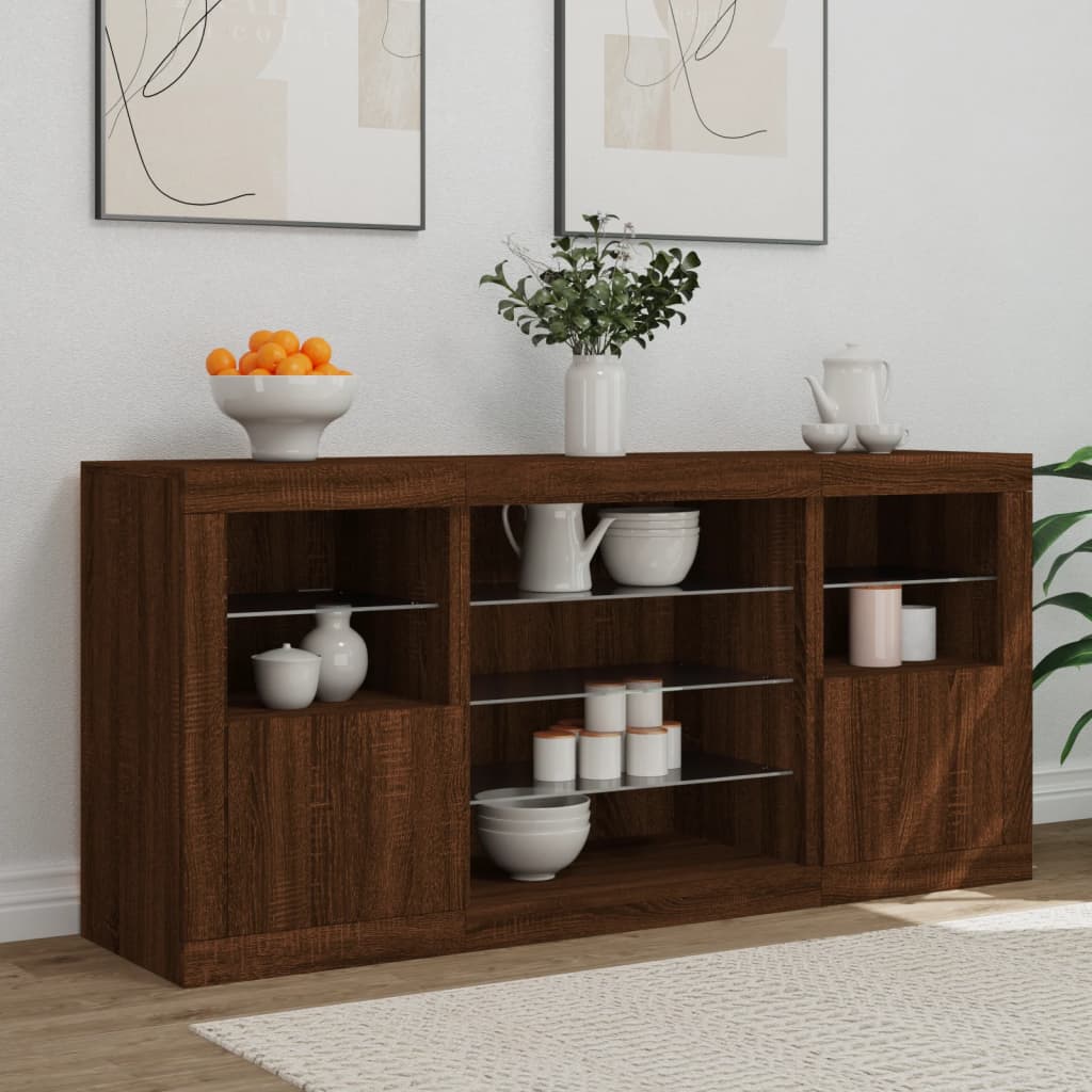 Buffet avec lumières LED chêne marron 142,5x37x67 cm