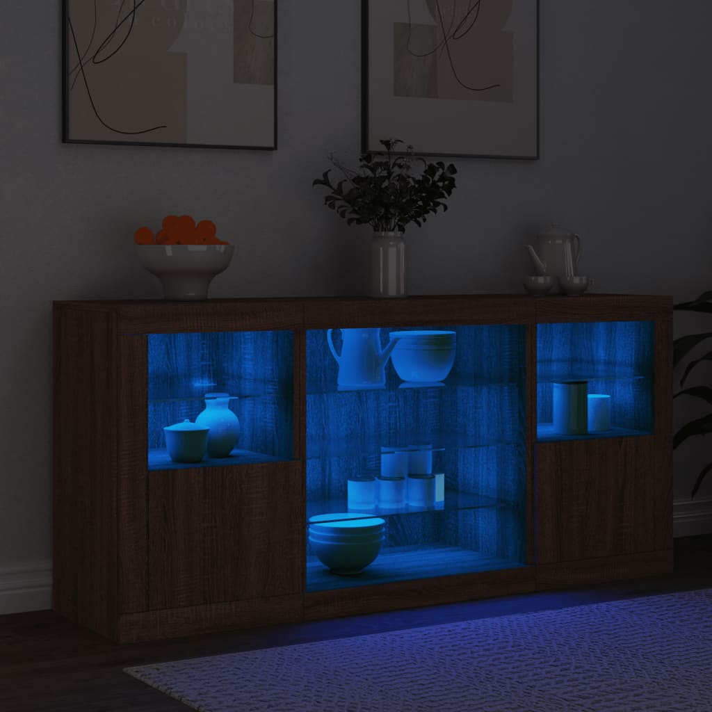 Buffet avec lumières LED chêne marron 142,5x37x67 cm