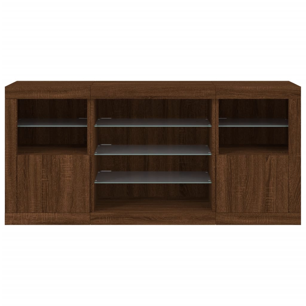 Buffet avec lumières LED chêne marron 142,5x37x67 cm