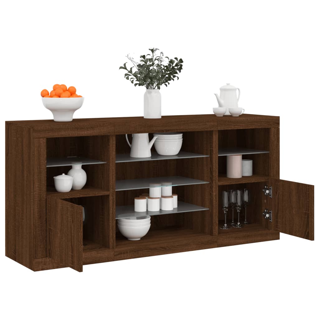 Buffet avec lumières LED chêne marron 142,5x37x67 cm