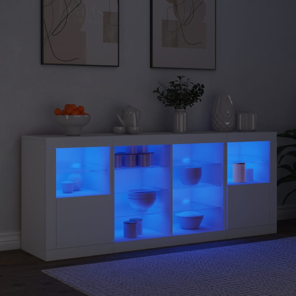 Sideboard with white LED lights 163x37x67 cm