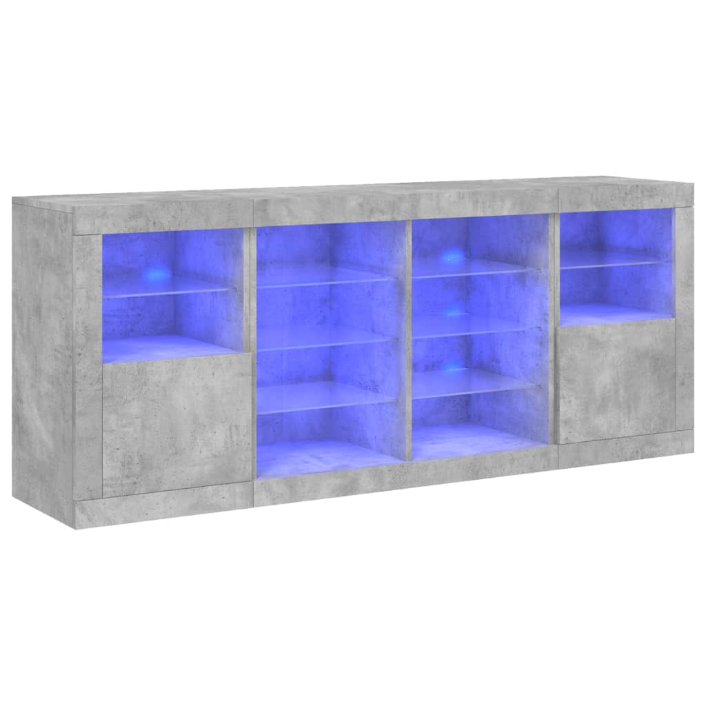 Buffet avec lumières LED gris béton 163x37x67 cm