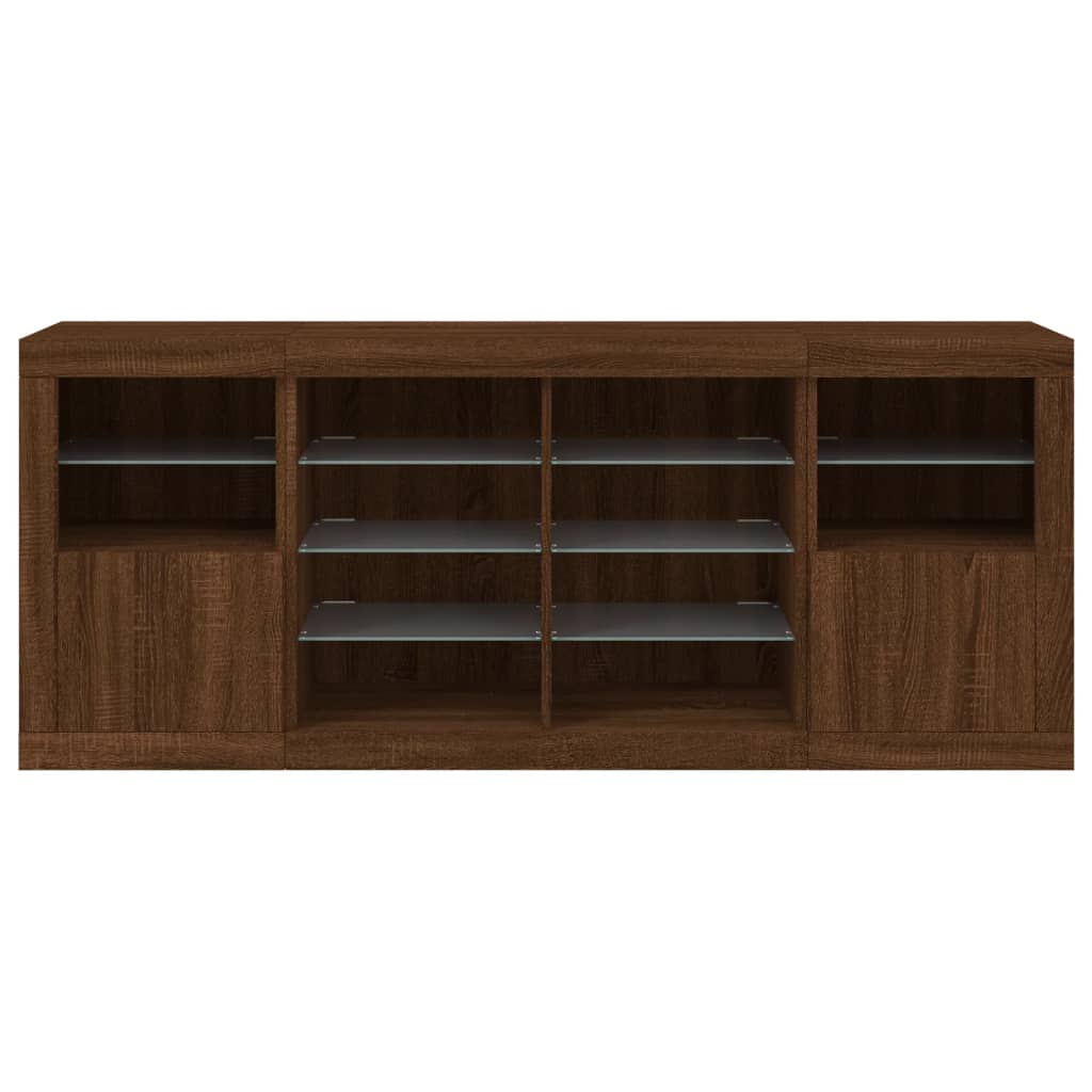 Buffet avec lumières LED chêne marron 163x37x67 cm