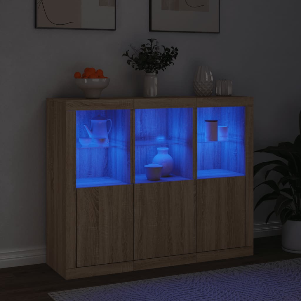 Buffets avec lumières LED 3 pcs chêne sonoma bois d'ingénierie