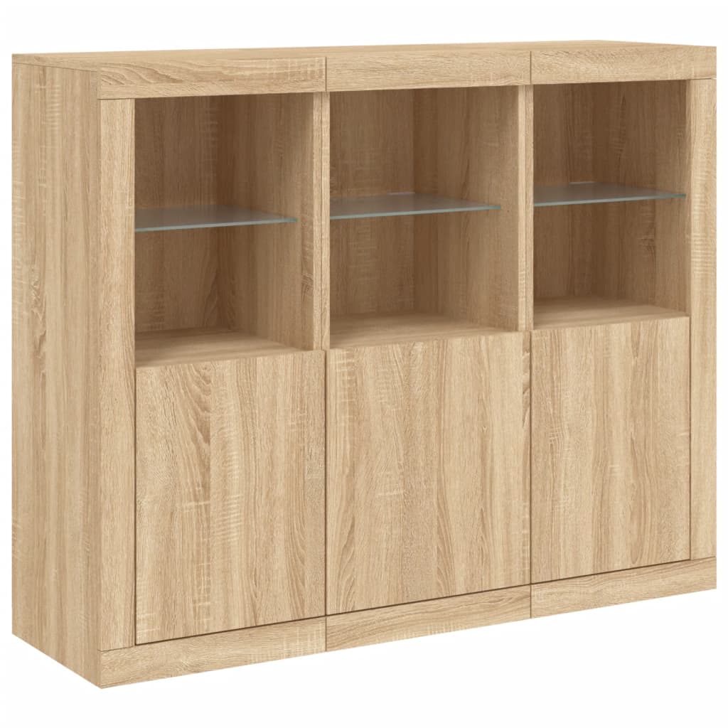 Sideboards mit LED-Beleuchtung, 3-teilig, Sonoma-Eiche, Holzwerkstoff