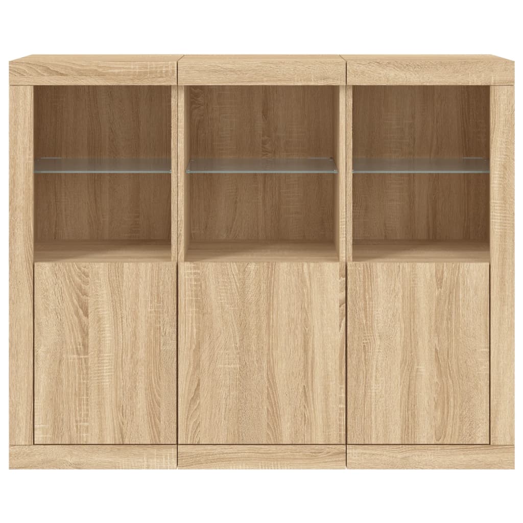 Sideboards mit LED-Beleuchtung, 3-teilig, Sonoma-Eiche, Holzwerkstoff