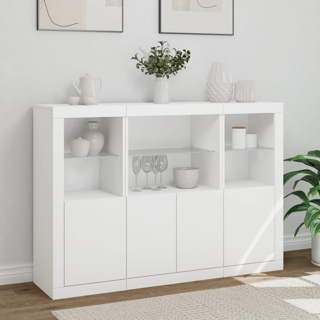 Sideboards mit LED-Beleuchtung, 3 Stück, weißes Holzwerkstoff