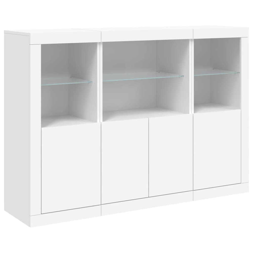 Sideboards mit LED-Beleuchtung, 3 Stück, weißes Holzwerkstoff