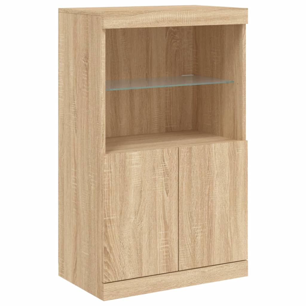 Sideboards mit LED-Beleuchtung, 3-teilig, Sonoma-Eiche, Holzwerkstoff