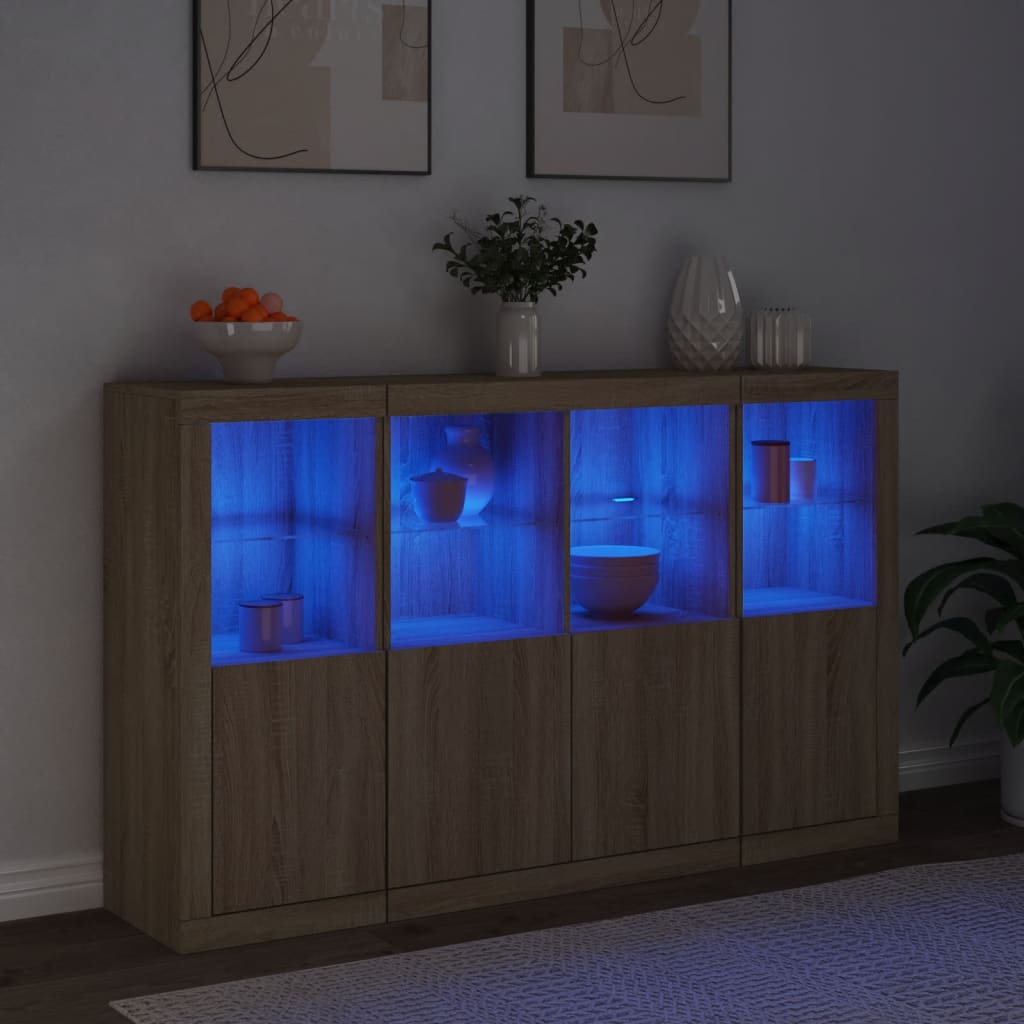 Buffets avec lumières LED 3 pcs chêne sonoma bois d'ingénierie