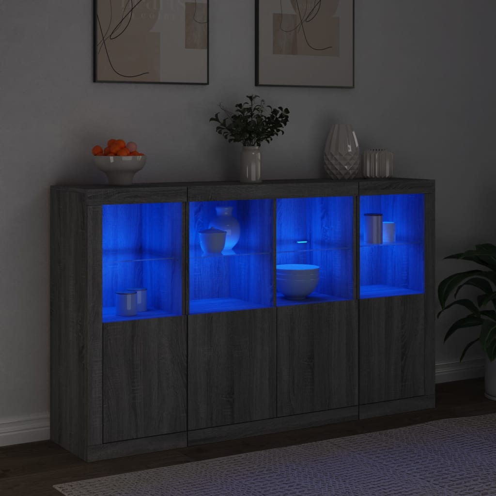 Buffets avec lumières LED 3 pcs sonoma gris bois d'ingénierie