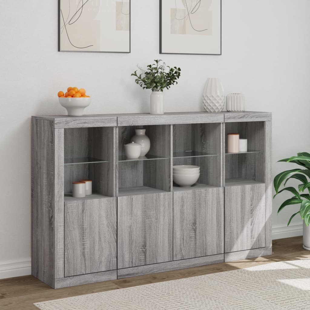 Buffets avec lumières LED 3 pcs sonoma gris bois d'ingénierie