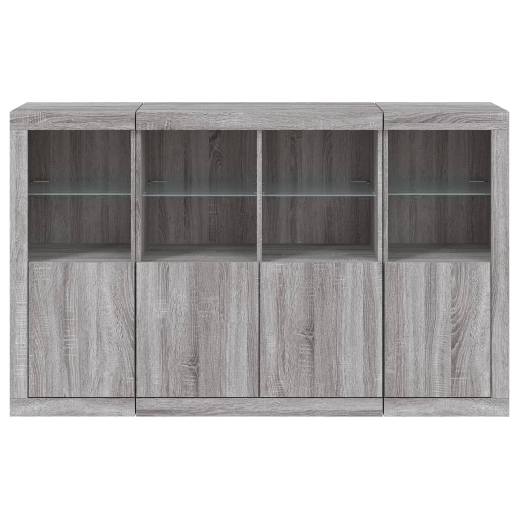 Buffets avec lumières LED 3 pcs sonoma gris bois d'ingénierie