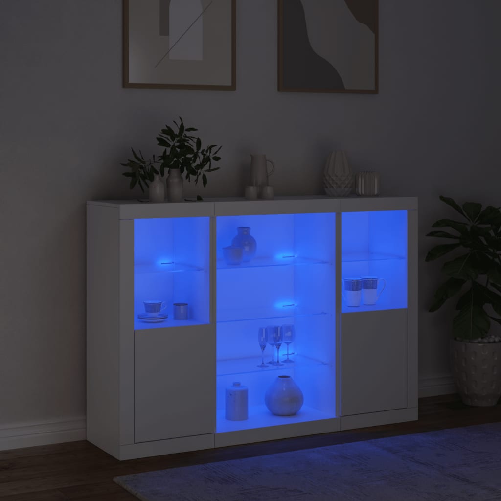 Sideboards mit LED-Beleuchtung, 3 Stück, weißes Holzwerkstoff