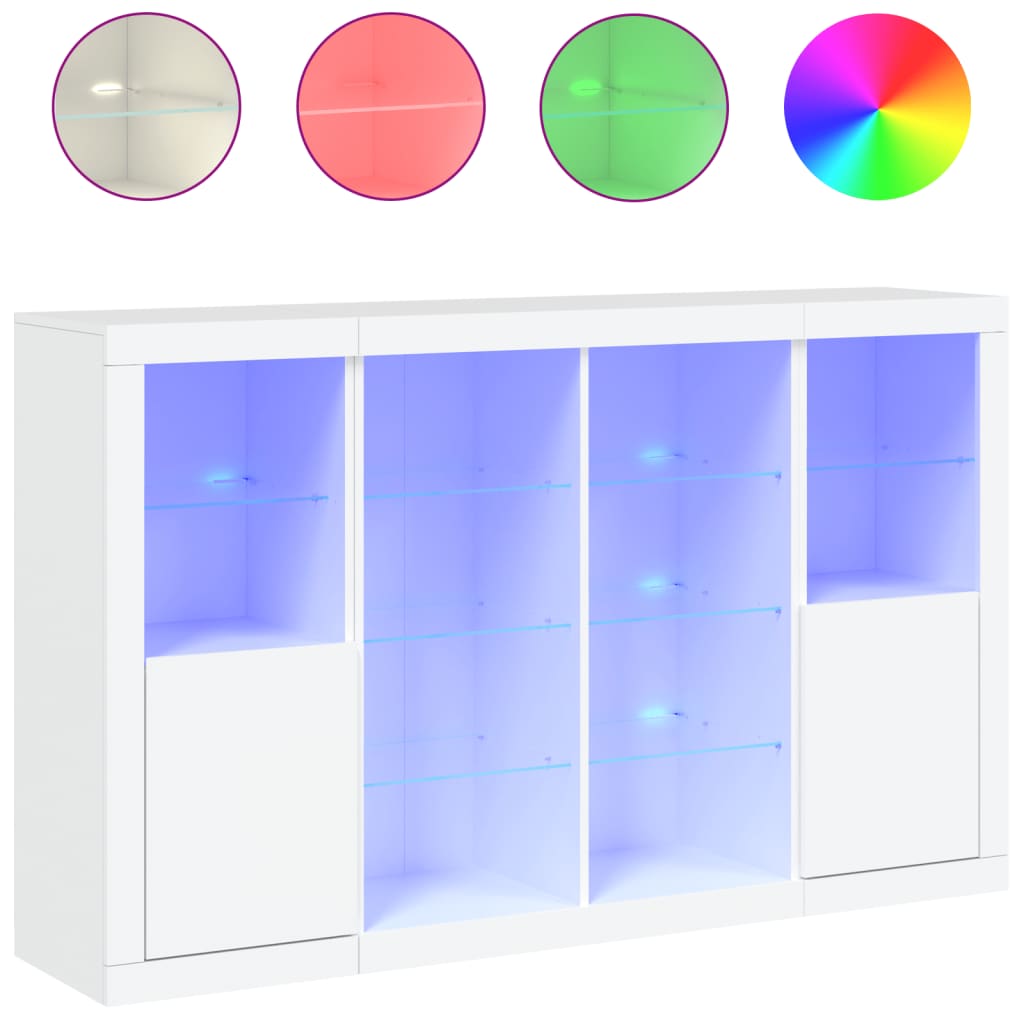 Sideboards mit LED-Beleuchtung, 3 Stück, weißes Holzwerkstoff