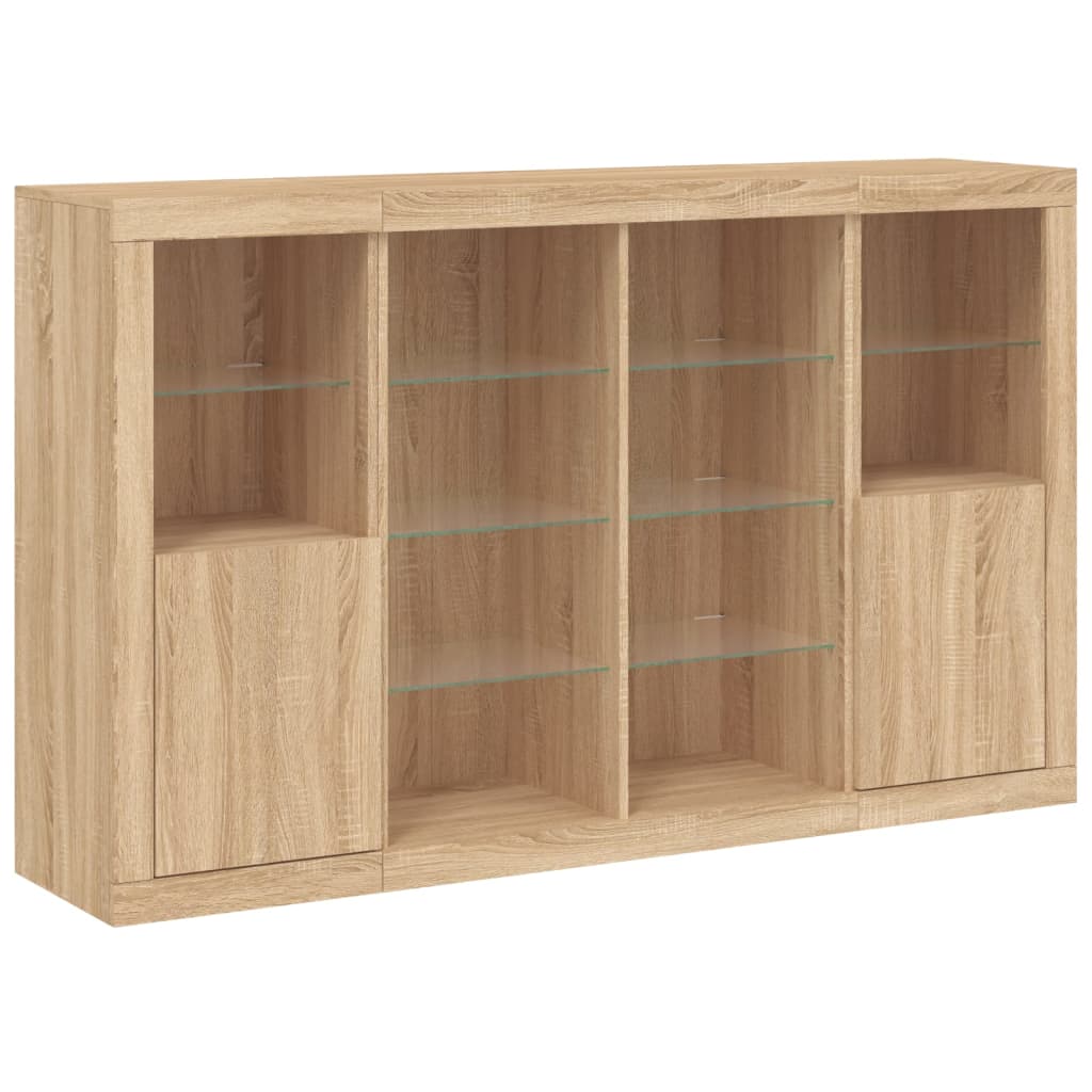 Sideboards mit LED-Beleuchtung, 3-teilig, Sonoma-Eiche, Holzwerkstoff