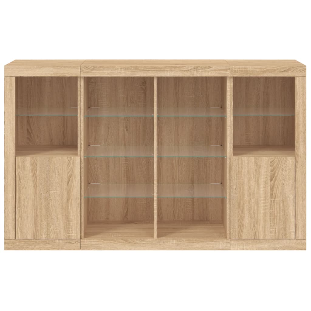 Sideboards mit LED-Beleuchtung, 3-teilig, Sonoma-Eiche, Holzwerkstoff