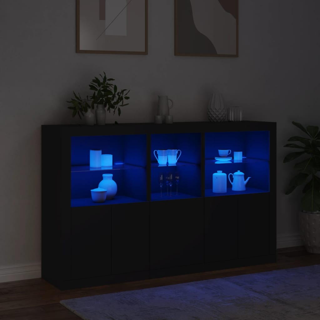 Buffet avec lumières LED noir 162x37x100 cm