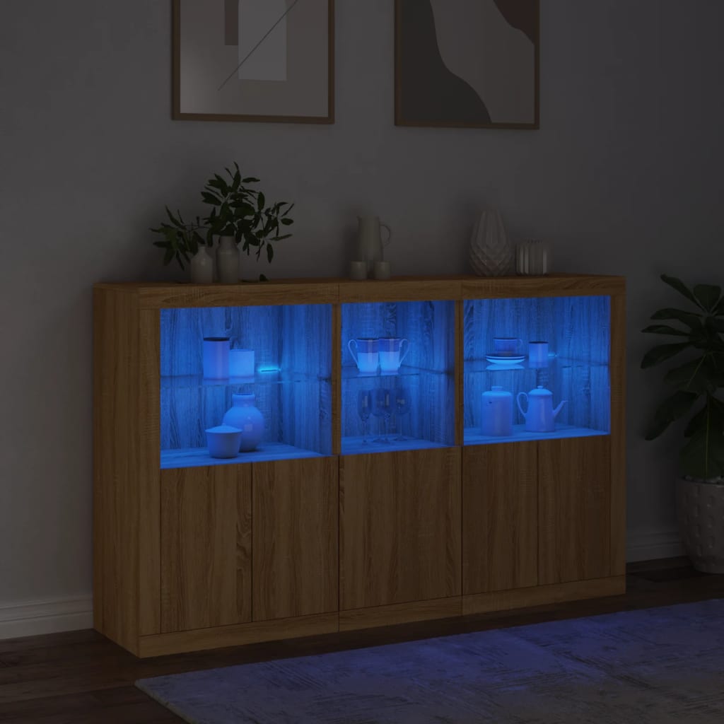 Buffet avec lumières LED chêne sonoma 162x37x100 cm