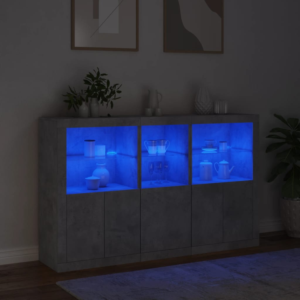 Buffet avec lumières LED gris béton 162x37x100 cm