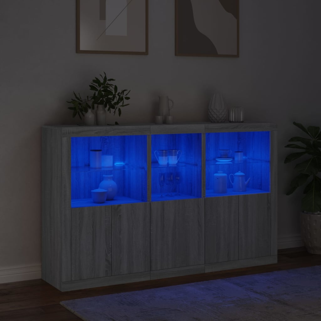 Buffet avec lumières LED sonoma gris 162x37x100 cm