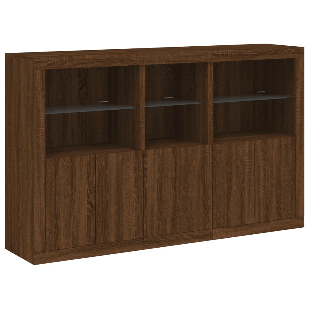 Sideboard mit LED-Leuchten, braune Eiche, 162 x 37 x 100 cm