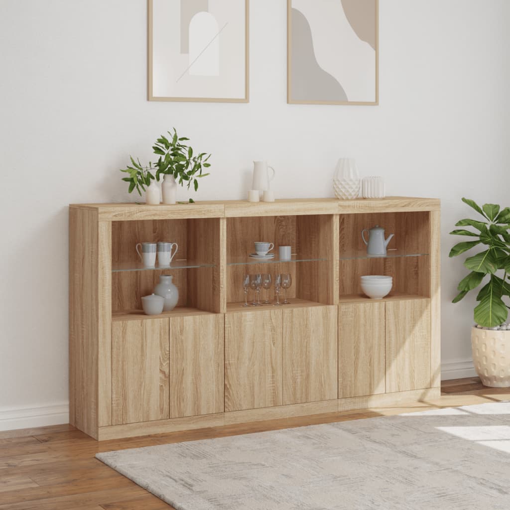 Sideboard with LED lights sonoma oak 181.5x37x100 cm