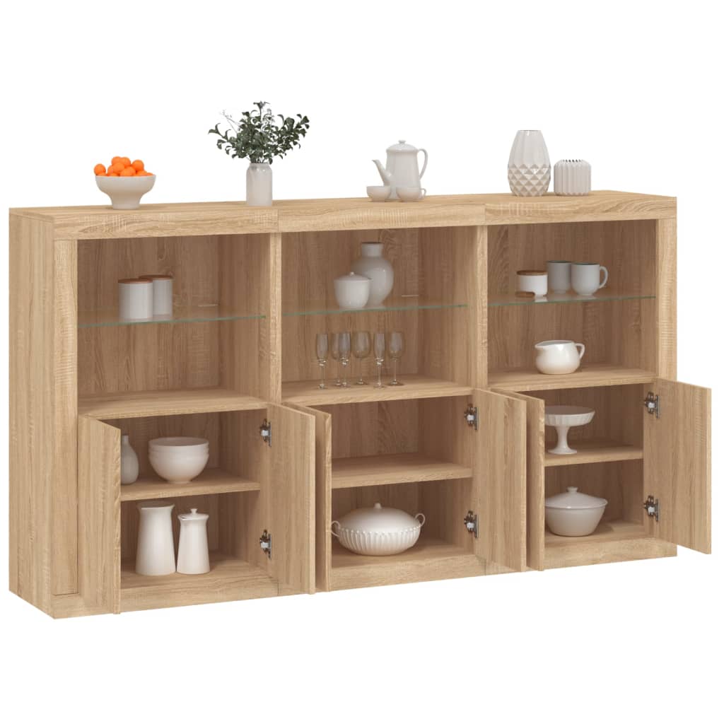 Sideboard with LED lights sonoma oak 181.5x37x100 cm