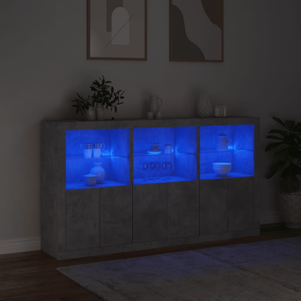 Sideboard mit betongrauen LED-Leuchten 181,5x37x100 cm