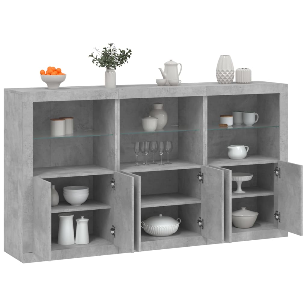 Sideboard mit betongrauen LED-Leuchten 181,5x37x100 cm