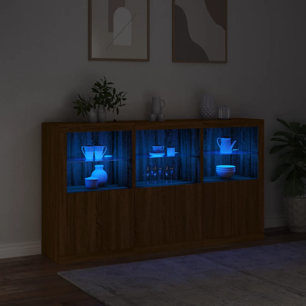 Buffet avec lumières LED chêne marron 181,5x37x100 cm