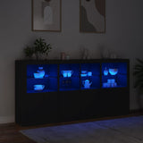 Buffet avec lumières LED noir 202x37x100 cm