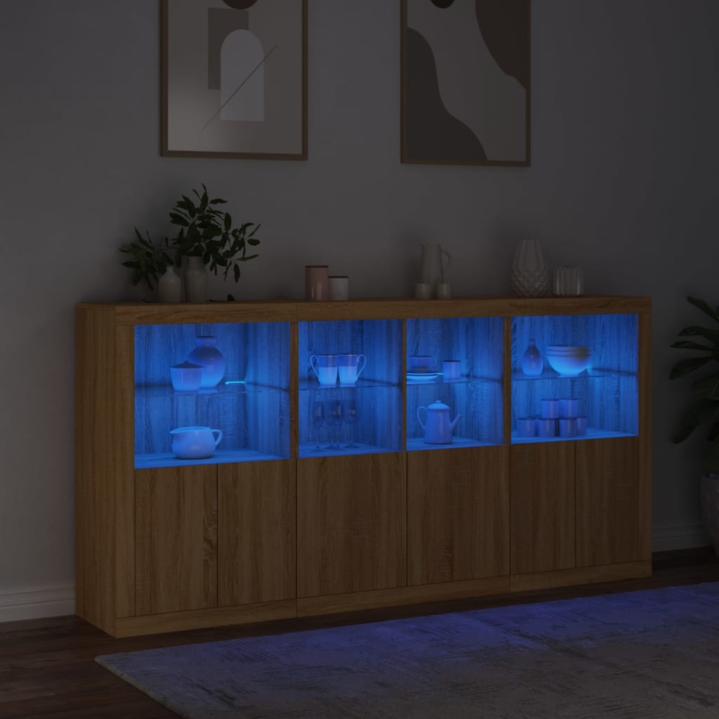 Buffet avec lumières LED chêne sonoma 202x37x100 cm