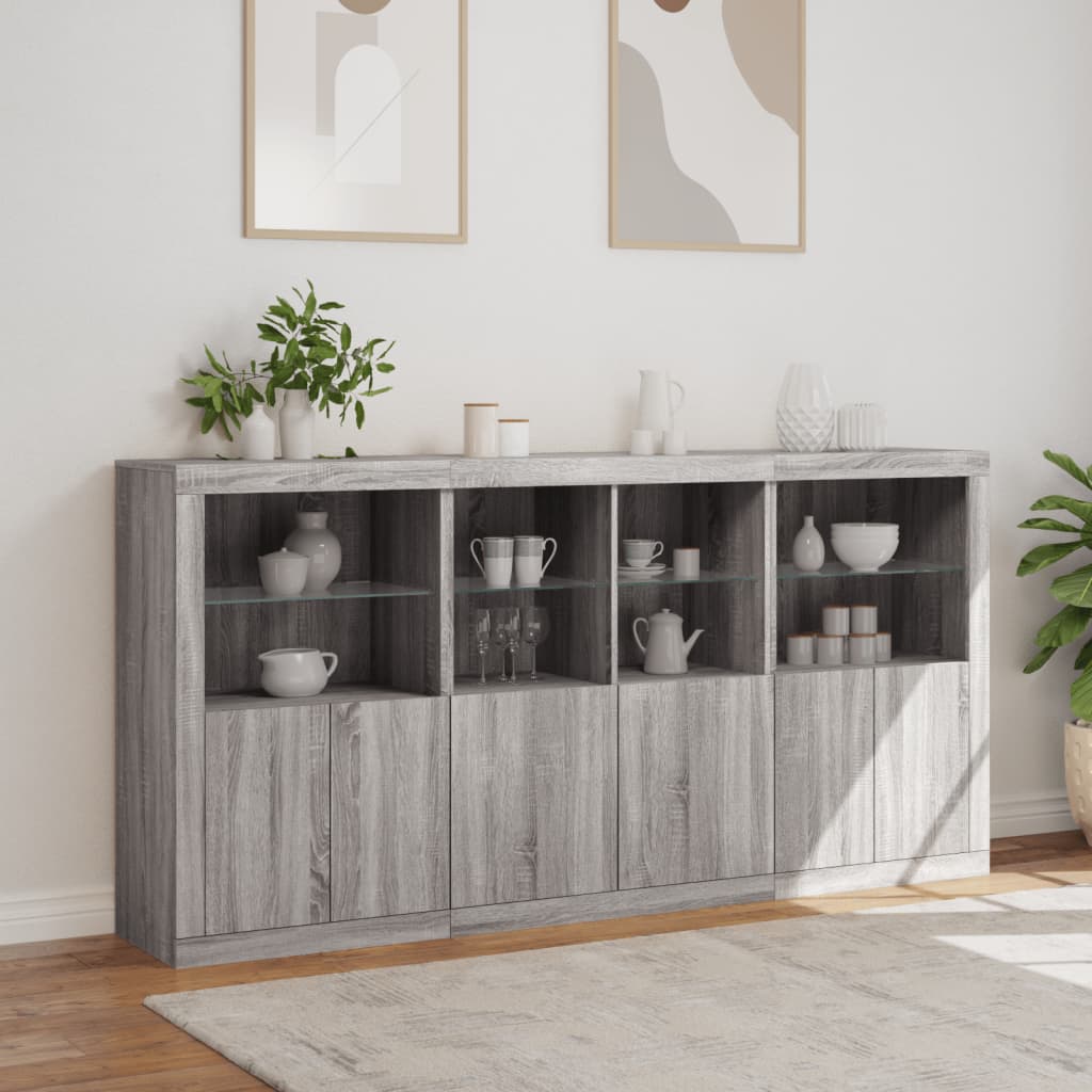 Sideboard mit LED-Leuchten Sonomagrau 202x37x100 cm