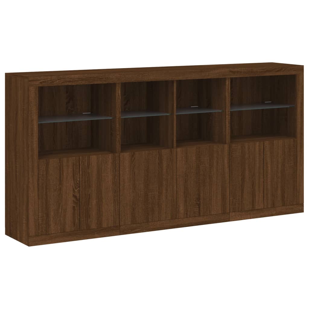 Buffet avec lumières LED chêne marron 202x37x100 cm