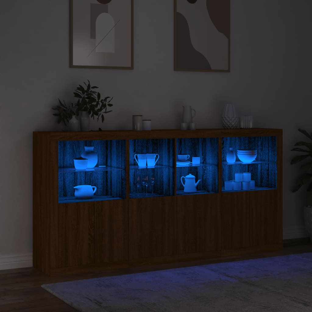 Buffet avec lumières LED chêne marron 202x37x100 cm