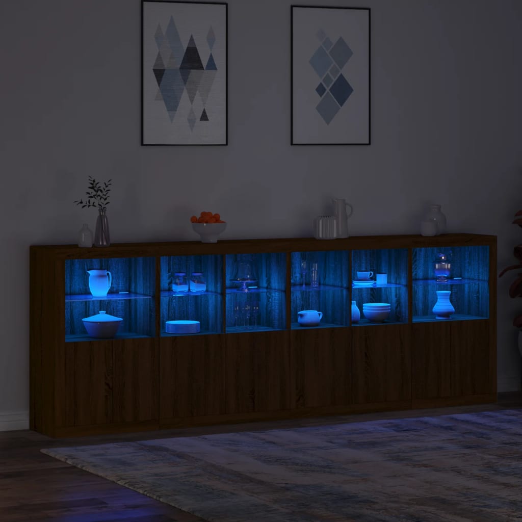 Buffet avec lumières LED chêne marron 283x37x100 cm