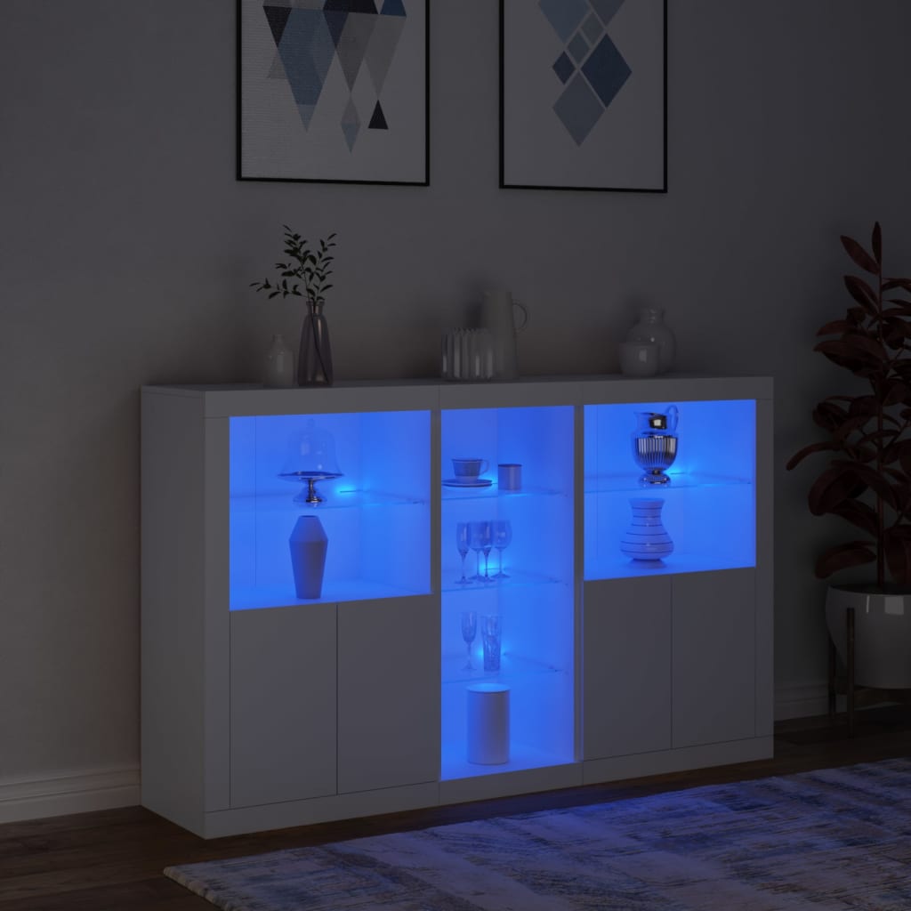 Buffet avec lumières LED blanc 162x37x100 cm