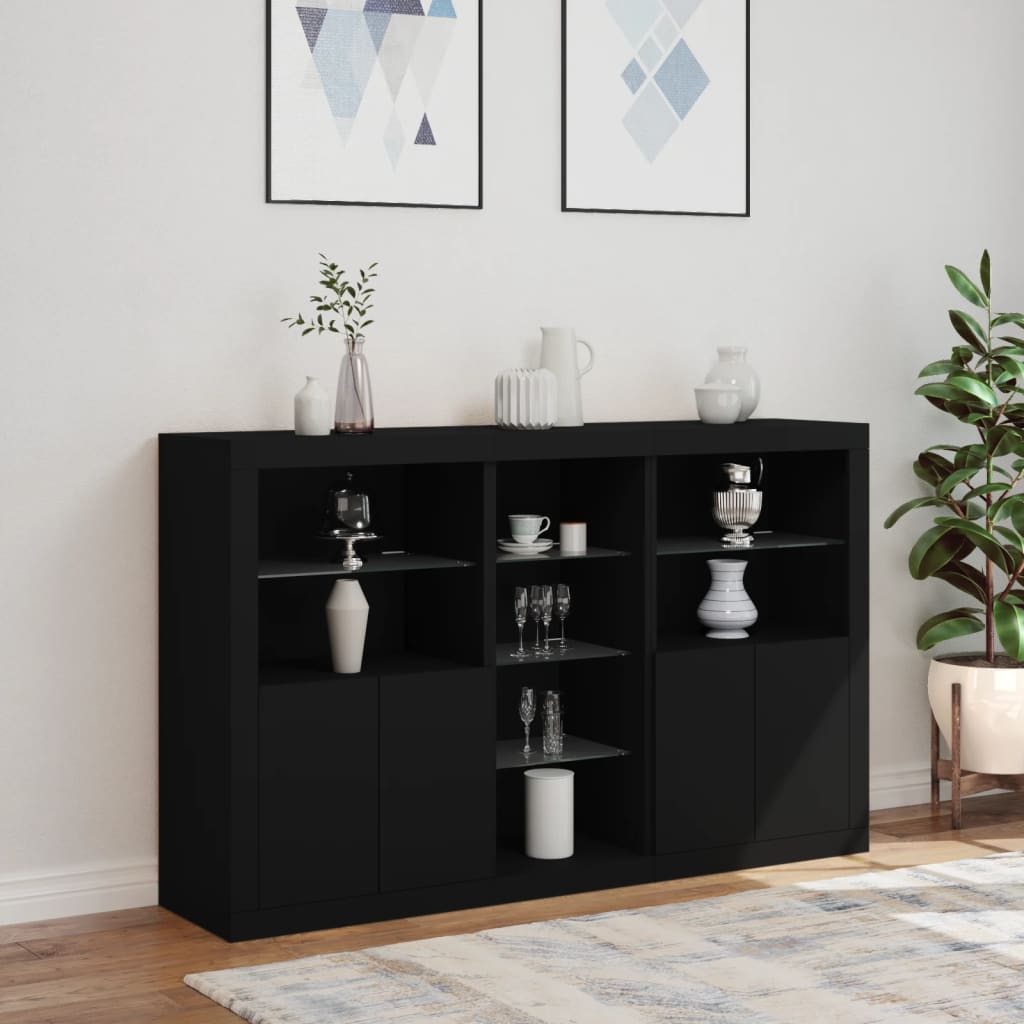 Sideboard with LED lights black 162x37x100 cm