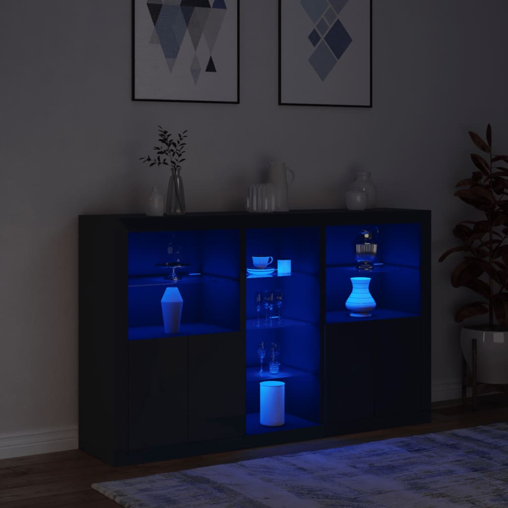 Buffet avec lumières LED noir 162x37x100 cm