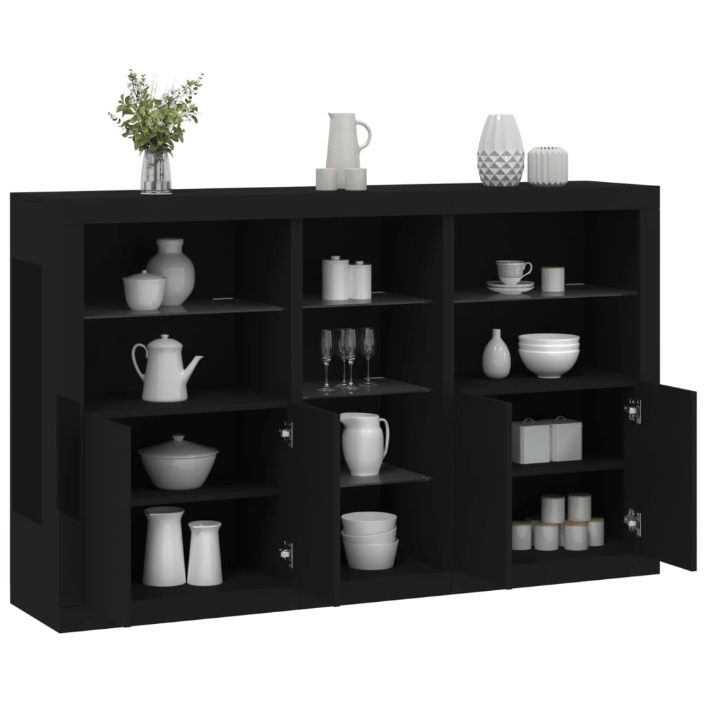 Sideboard with LED lights black 162x37x100 cm