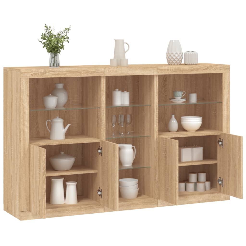 Sideboard mit LED-Leuchten Sonoma-Eiche 162x37x100 cm