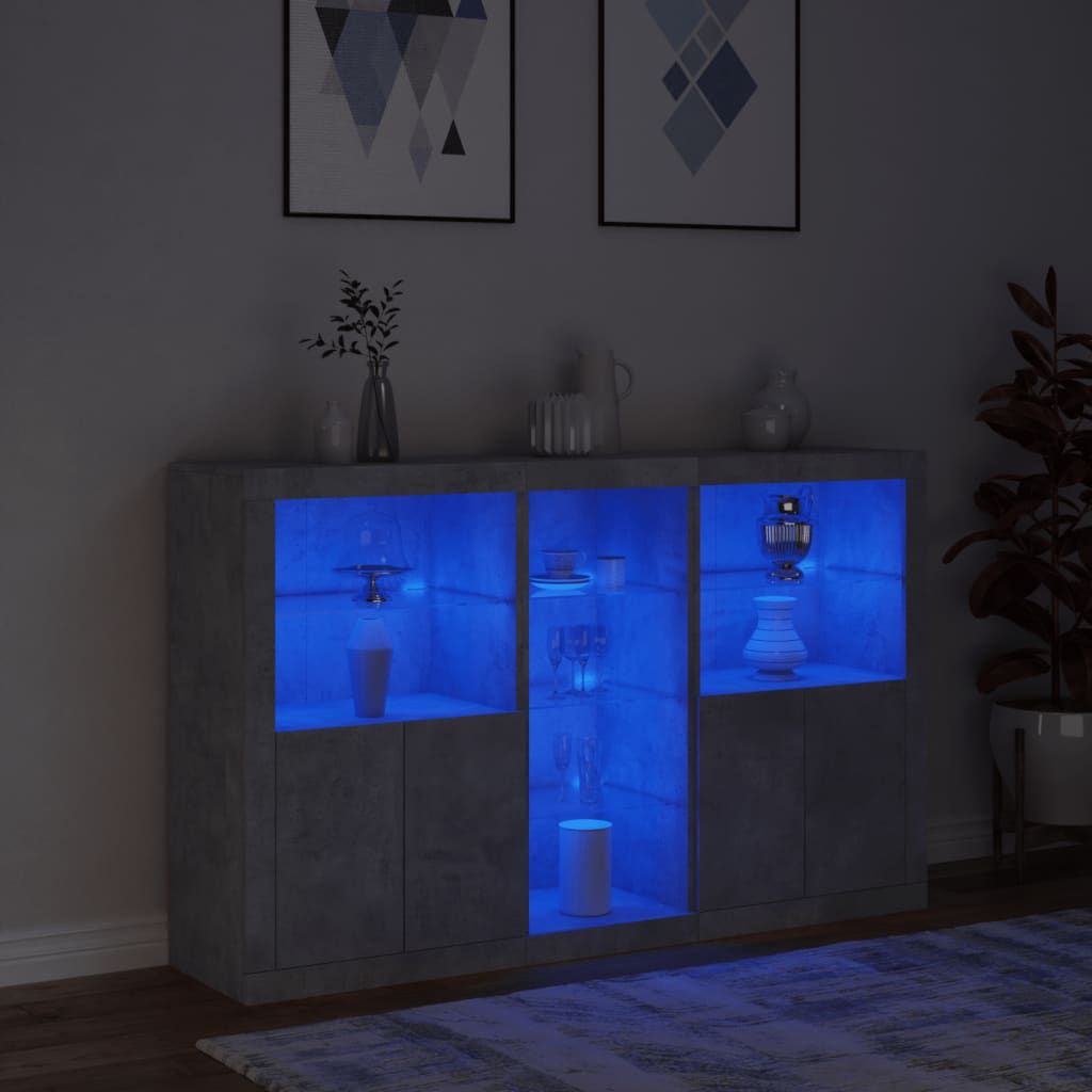 Buffet avec lumières LED gris béton 162x37x100 cm