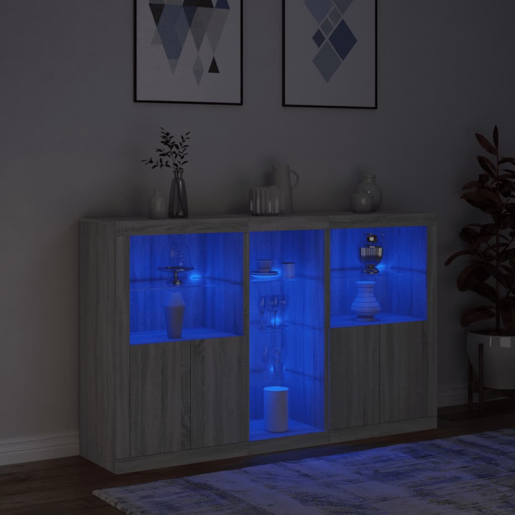 Buffet avec lumières LED sonoma gris 162x37x100 cm