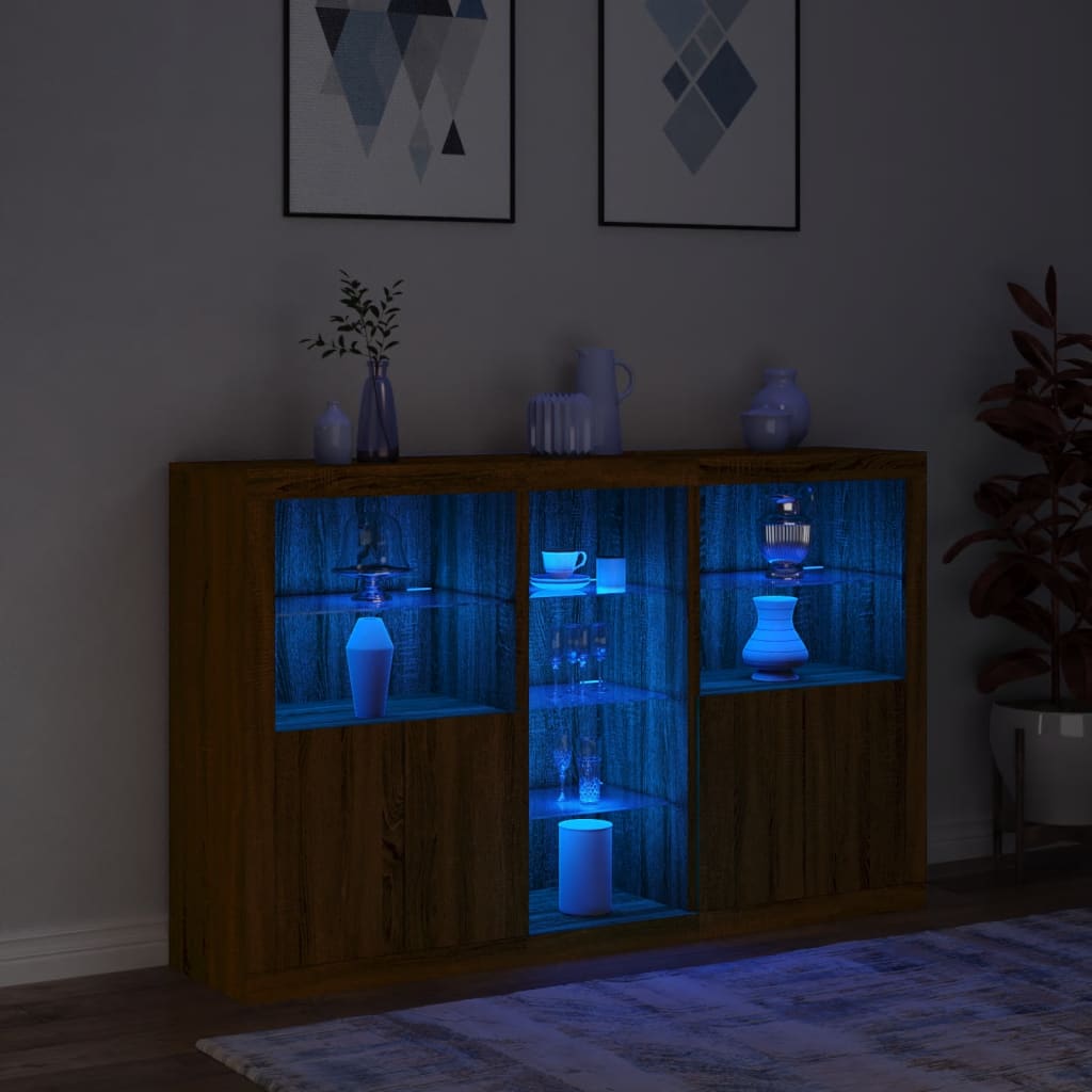 Sideboard mit LED-Leuchten, braune Eiche, 162 x 37 x 100 cm