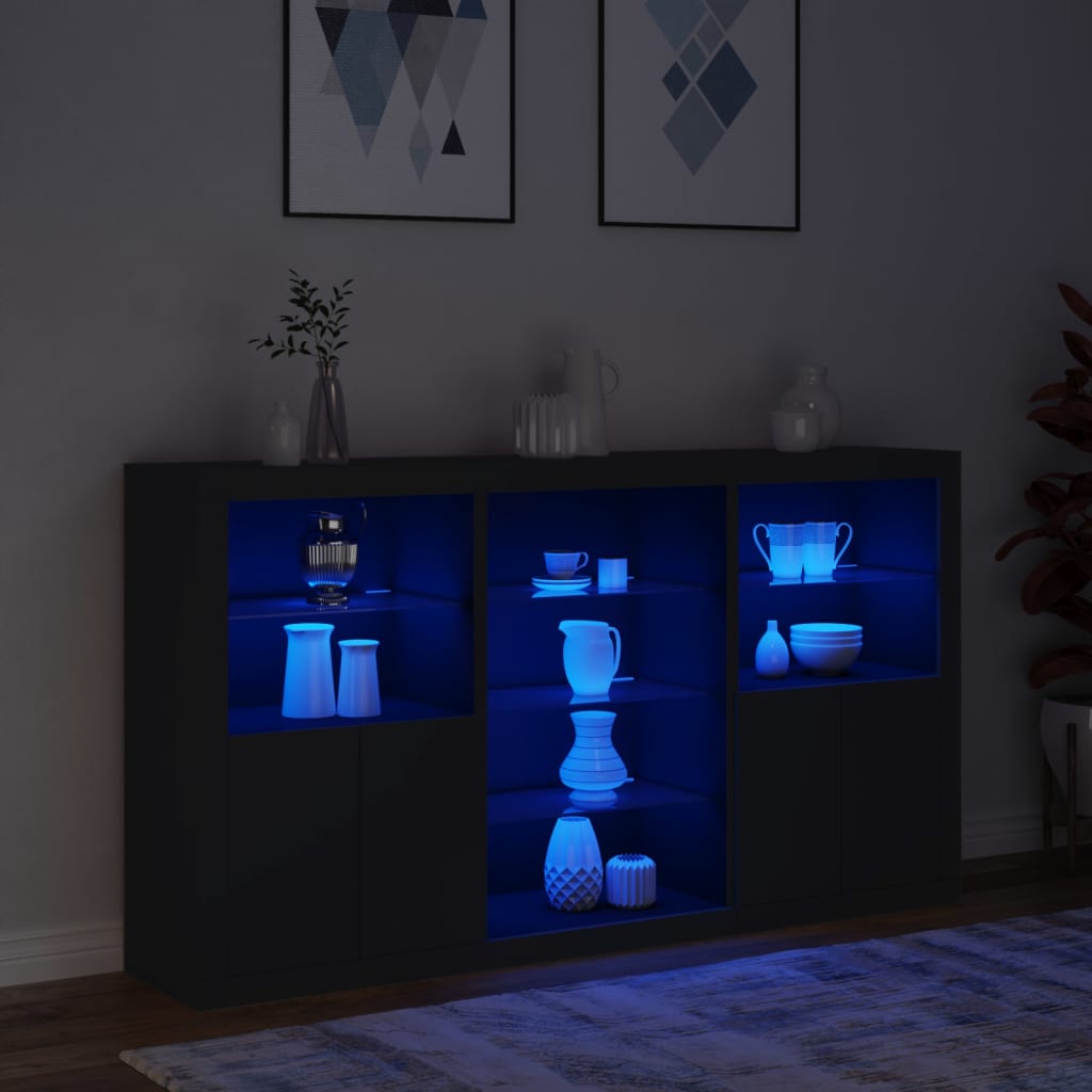 Buffet avec lumières LED noir 181,5x37x100 cm