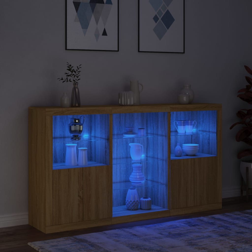 Sideboard mit LED-Leuchten Sonoma-Eiche 181,5x37x100 cm