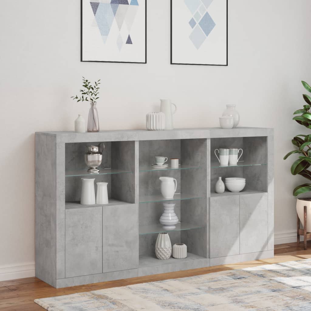 Sideboard mit betongrauen LED-Leuchten 181,5x37x100 cm