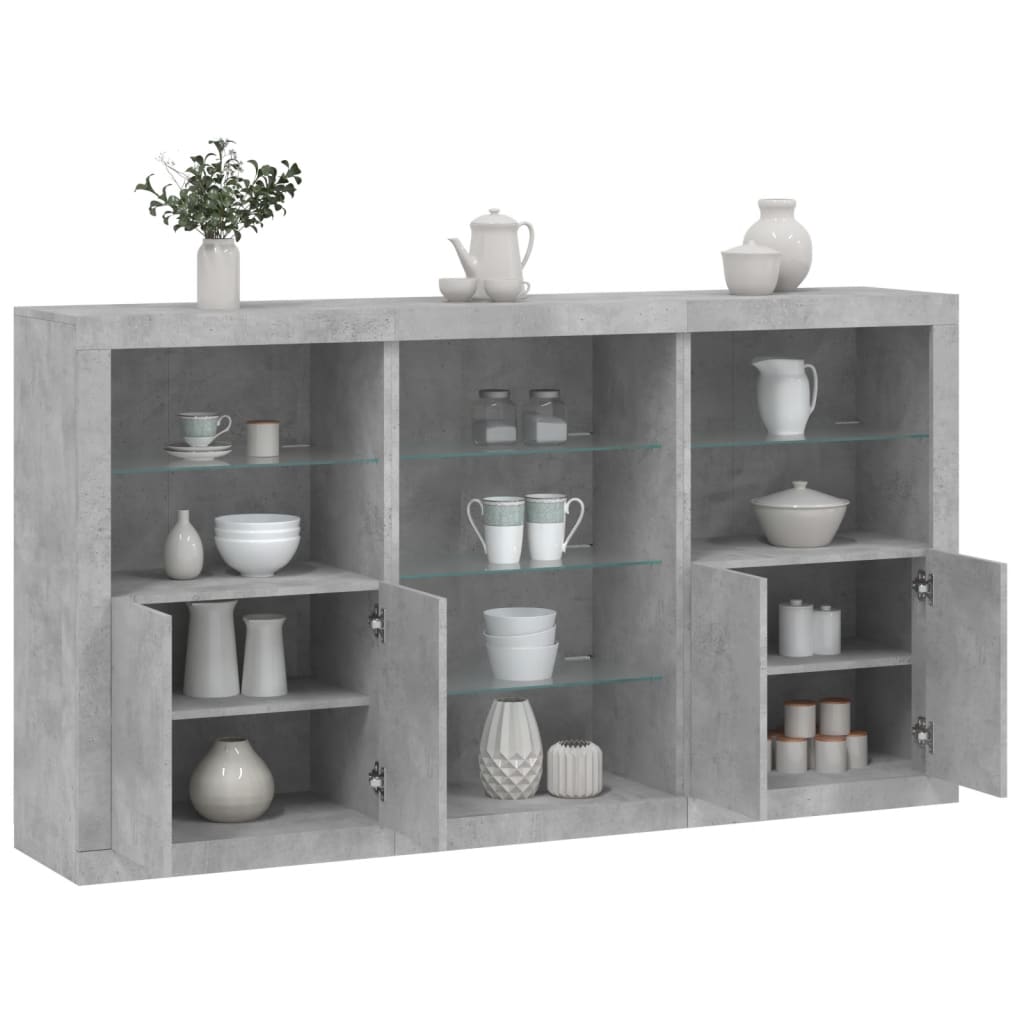 Sideboard mit betongrauen LED-Leuchten 181,5x37x100 cm